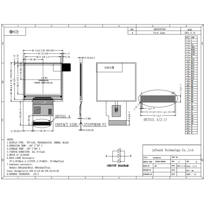 2.0-inch QVGA TFT-LCD Display Module with a-Si TFT Active Matrix