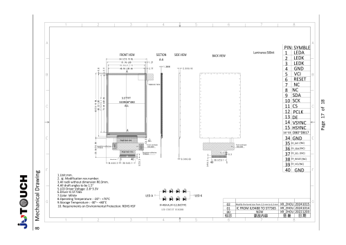 3.5-inch 320 × 480 Resolution TFT-LCD Display Module (500 cd/m²)