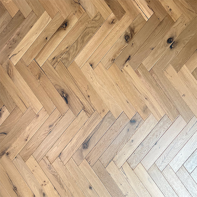 White Oil Herringbone Oak Engineered Flooring EF Grade — Smoked Broken Edge — AC-11
