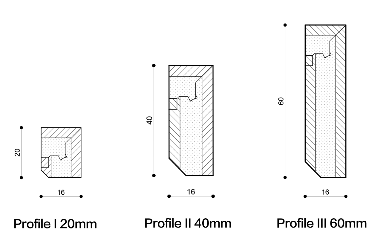 Comparison diagrams of cross-sections for four models (including dimension annotations)