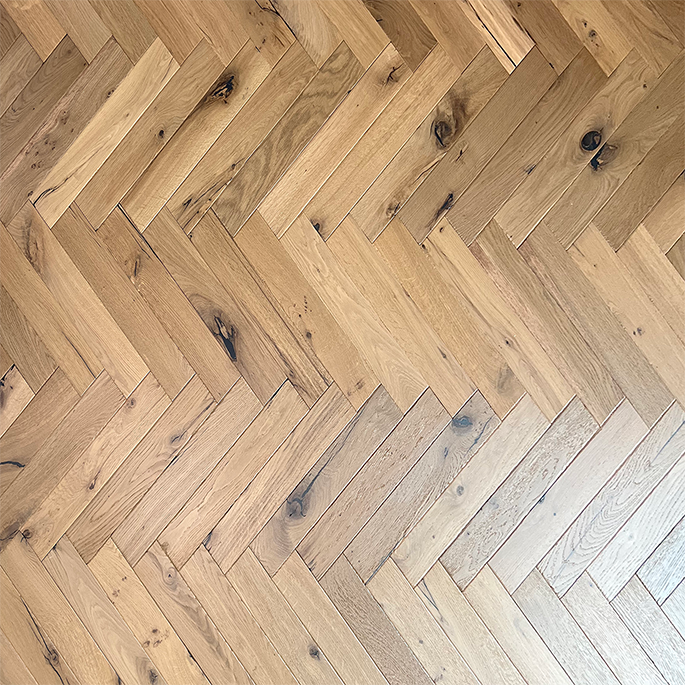 White Oil Herringbone Oak Engineered Flooring EF Grade — Smoked Broken Edge — AC-11