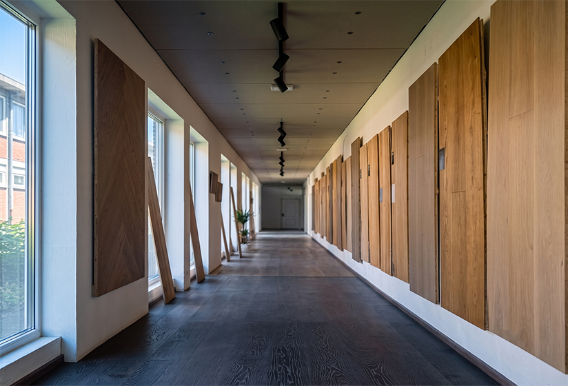 AMUER Serbia factory hardwood flooring sample showroom.