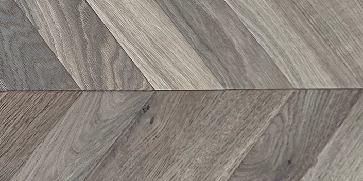 AM-45 Deep Grey Oak 90mm Chevron Engineered Flooring Chemical Treatment 15/4mm