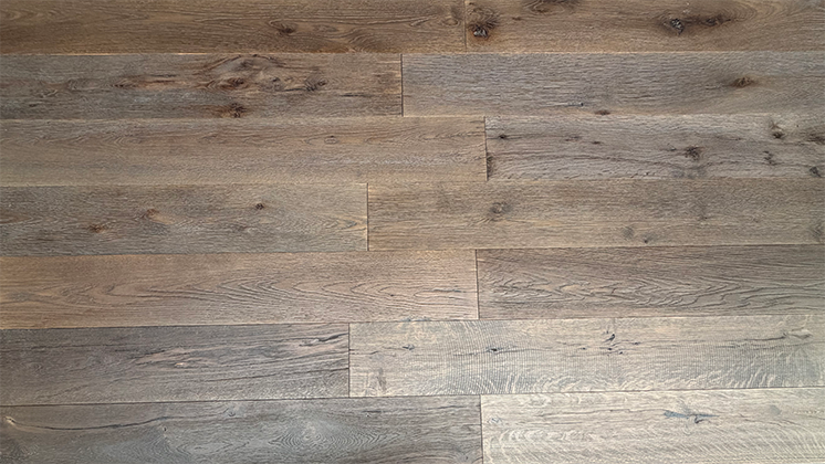AH-12 embossed chemical-treated grey oak long plank engineered flooring, EF grade with T&G joint, Dalian factory stock