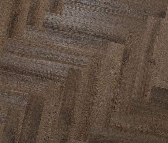The Herringbone SPC flooring Smoked Oak dark brown herringbone texture