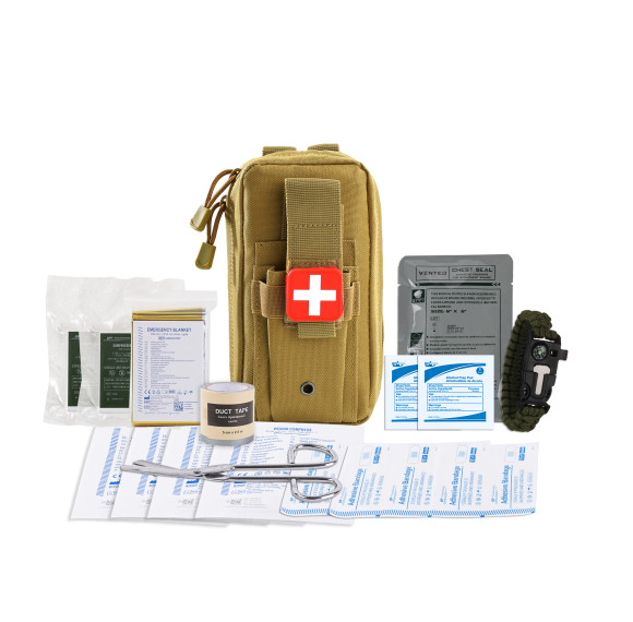 Tactical First Aid Kit | Khaki MOLLE Pouch with Chest Seal | OEM
