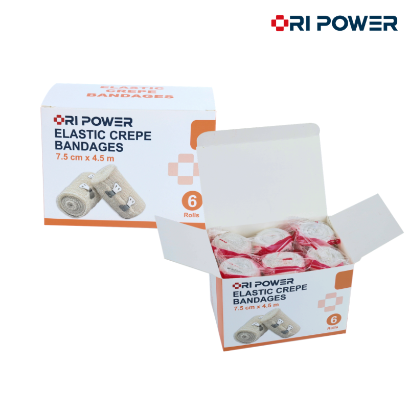 Elastic Crepe Bandage - elastic stretch conforming - 6 rolls 7.5 cm x 4.5 m