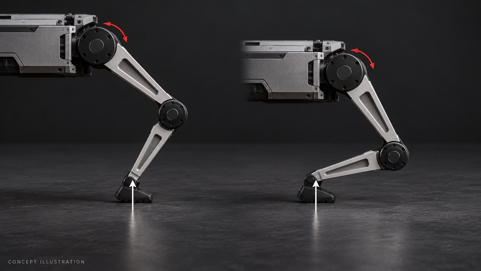 Concept illustration of two articulated leg postures under vertical contact forces