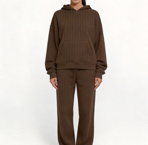 Custom Wholesale Dark Brown Pinstripe Hoodie | OEM Hoodie Manufacturer