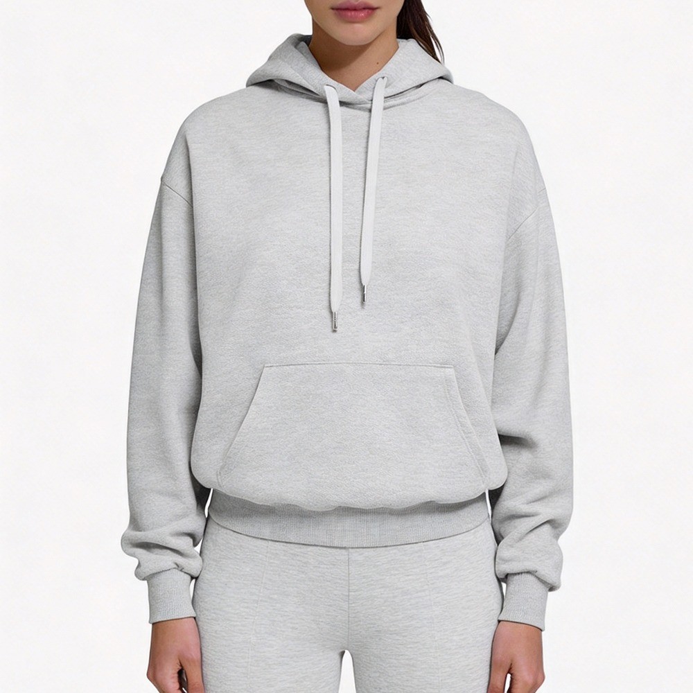 gray heather hoodie detail one