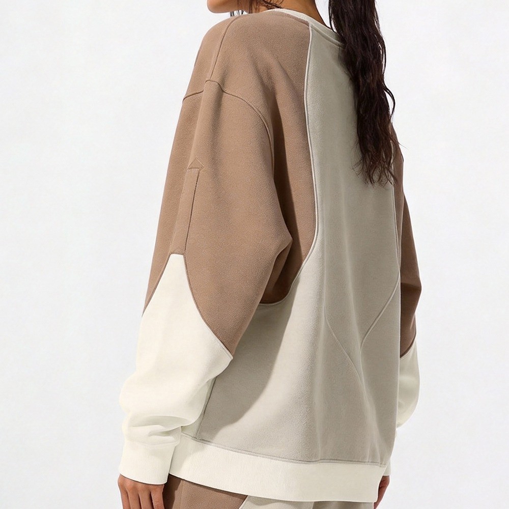 cream beige tan color block crewneck detail one