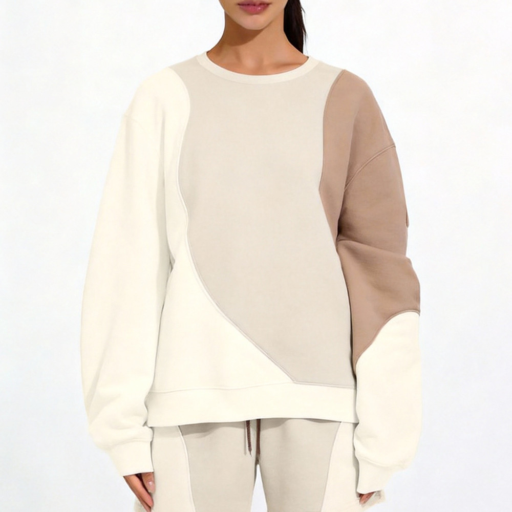 cream beige tan color block crewneck design
