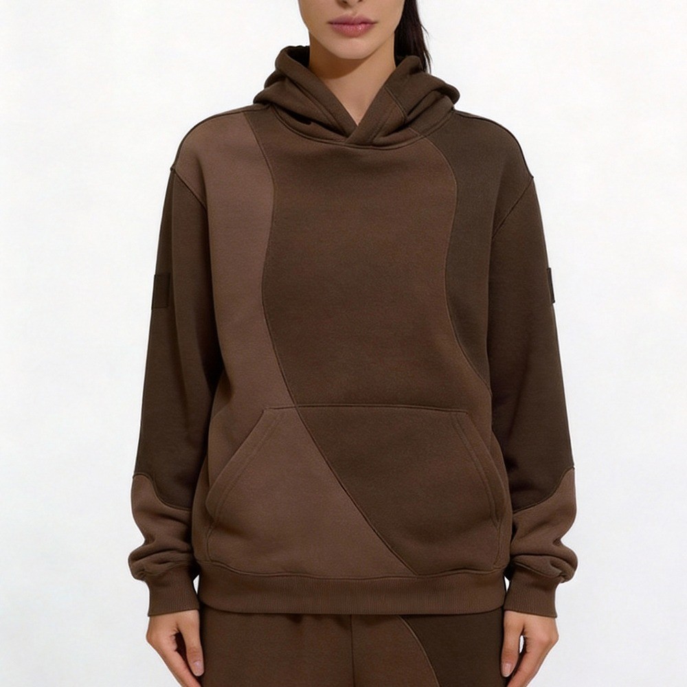 brown color block oversized hoodie fabric