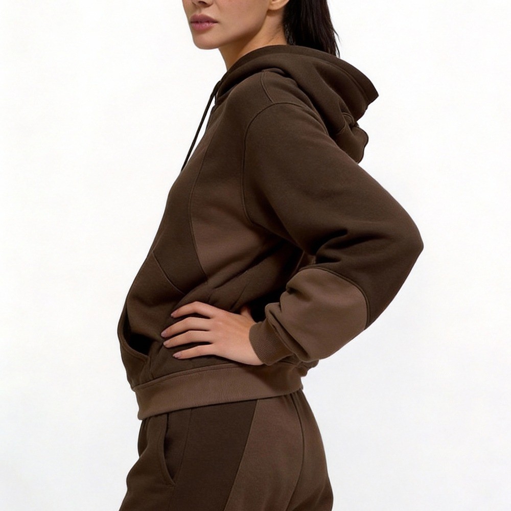 brown color block oversized hoodie detail two