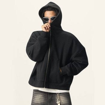 Custom Wholesale Black Full Zip Cropped Boxy Hoodie Manufacturer | OEM Hoodie factory