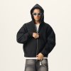 Custom Wholesale Black Full Zip Cropped Boxy Hoodie Manufacturer | OEM Hoodie factory