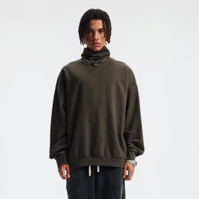 Custom Wholesale Dark Olive 305GSM Mock Neck Sweatshirt Manufacturer | OEM Sweatshirt factory