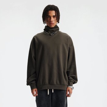 Custom Wholesale Dark Olive 305GSM Mock Neck Sweatshirt Manufacturer | OEM Sweatshirt factory