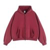 Custom Wholesale Burgundy 350GSM Cropped Boxy Zip Hoodie Manufacturer | OEM Hoodie factory