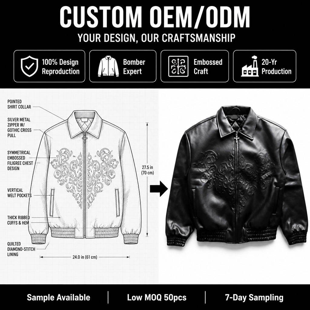 Vintage Embossed PU Leather Moto Jacket front