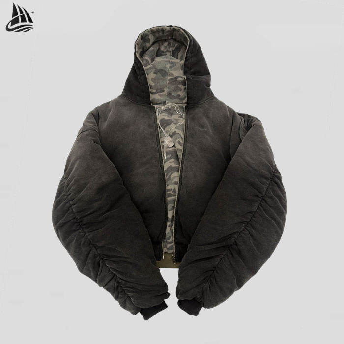 Reversible Washed Hooded Puffer Jacket｜Reversible Camo Hooded Jacket