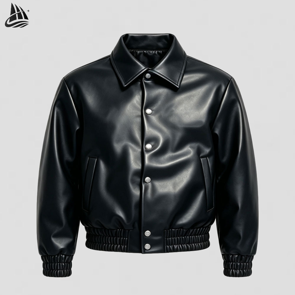 Custom faux leather bomber jacket manufactured by INFULLSAIL