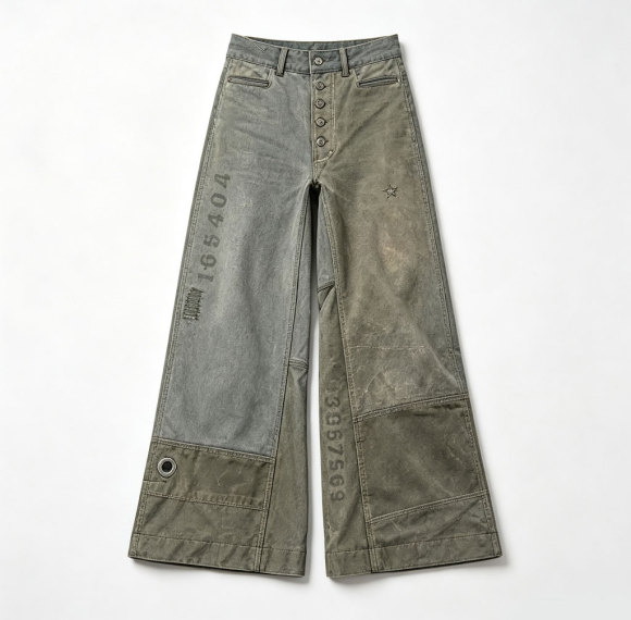 Custom Mud Wash Deconstructed Wide Leg Jeans