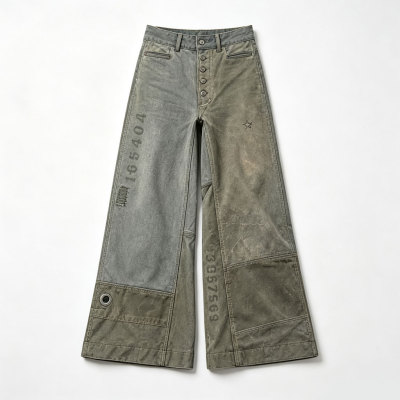 Custom Mud Wash Deconstructed Wide Leg Jeans