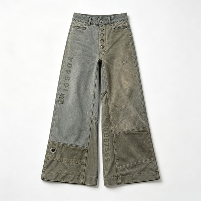 Custom Mud Wash Deconstructed Wide Leg Jeans