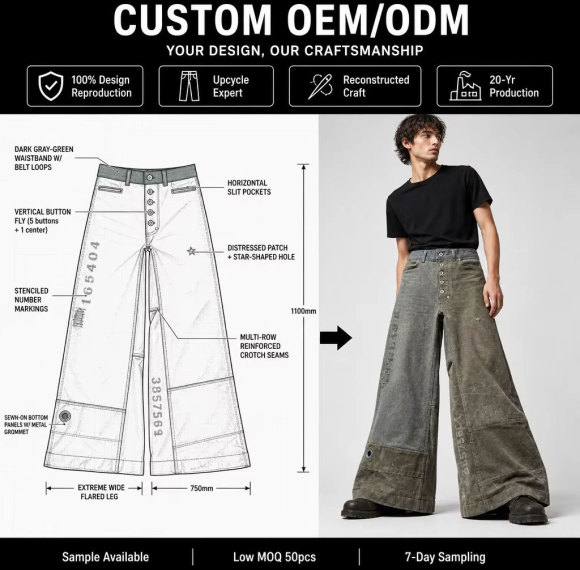 Custom Mud Wash Deconstructed Wide Leg Jeans