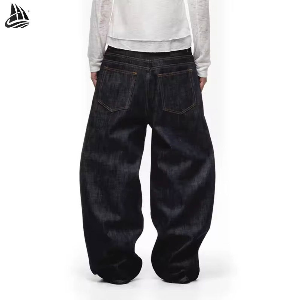 Custom Retro Dark Wide Leg Jeans model back