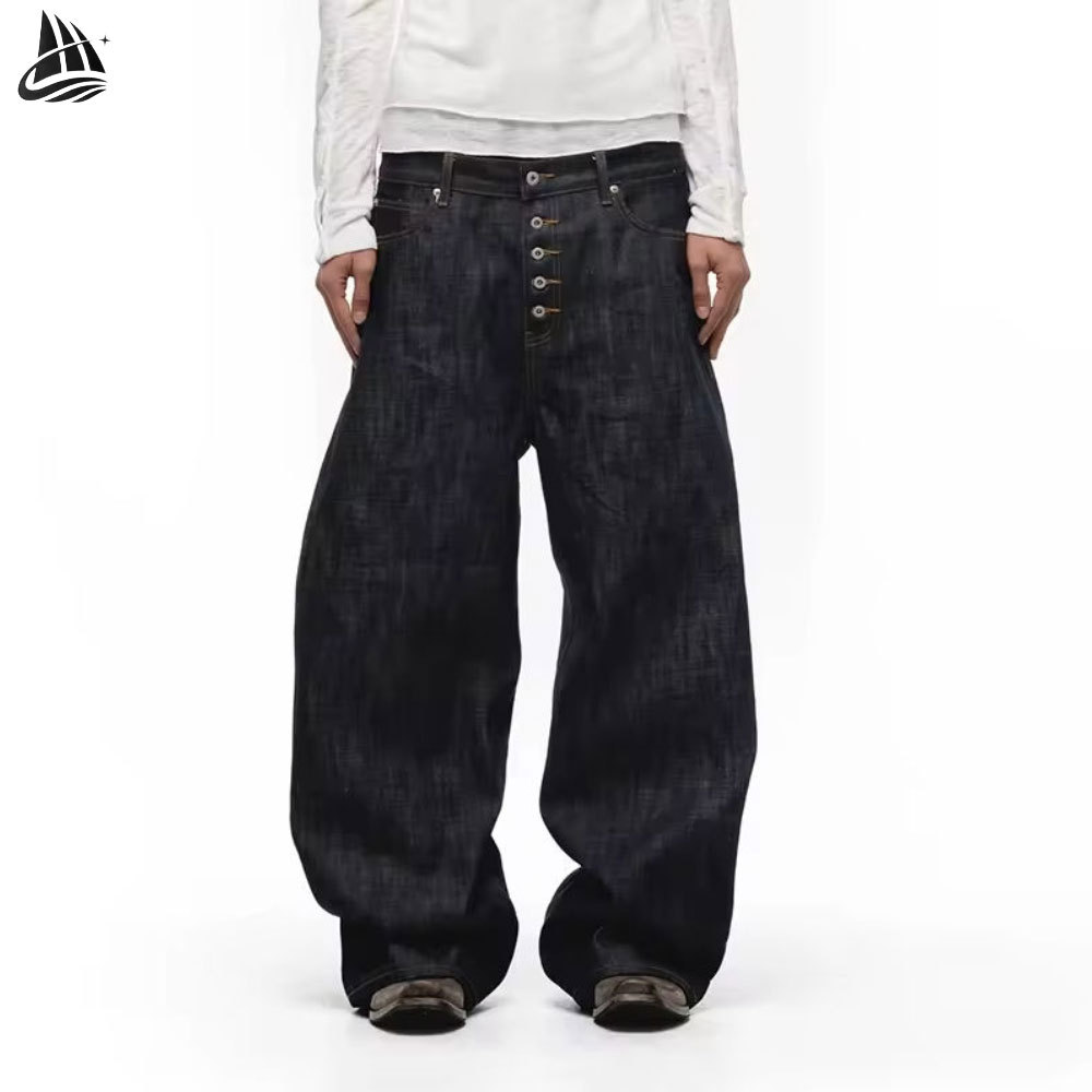 Custom Retro Dark Wide Leg Jeans model front