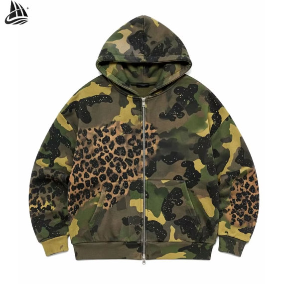 Custom Cheetah Camo Patchwork Zip Up Hoodie