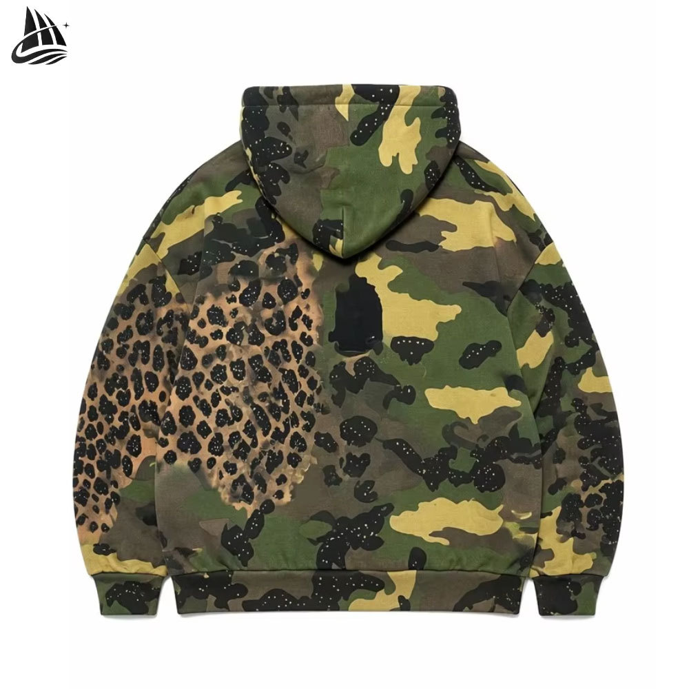 Custom Cheetah Camo Patchwork Zip Up Hoodie back