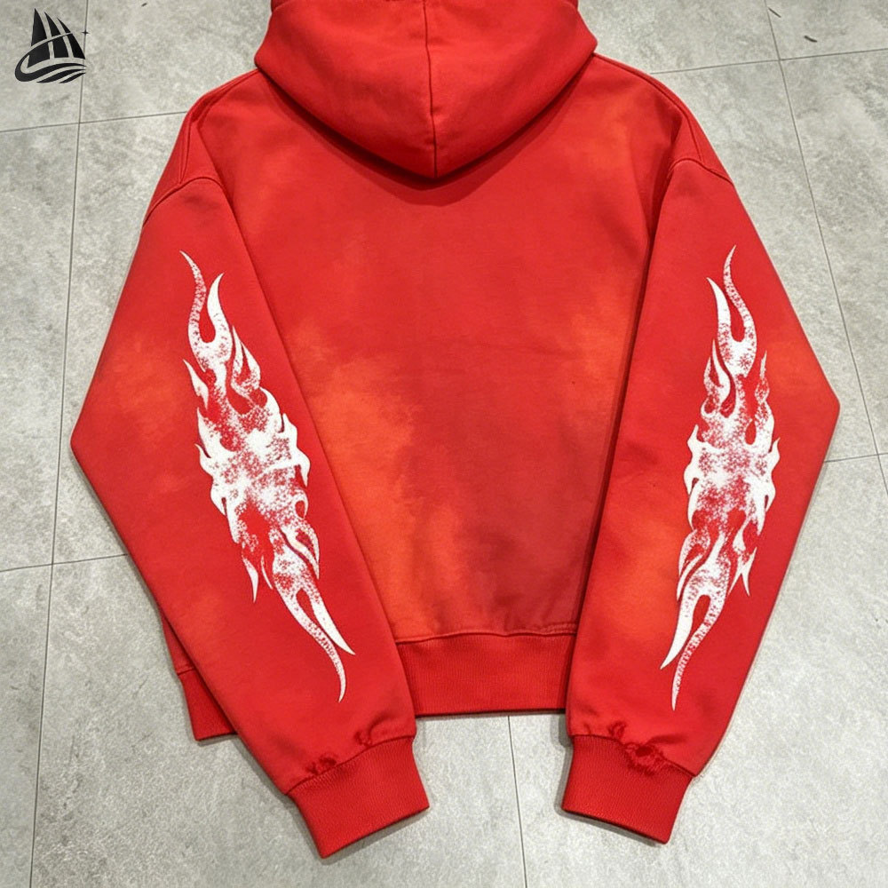 Custom Heavyweight Sun Faded Acid Wash Zip Up Hoodie back