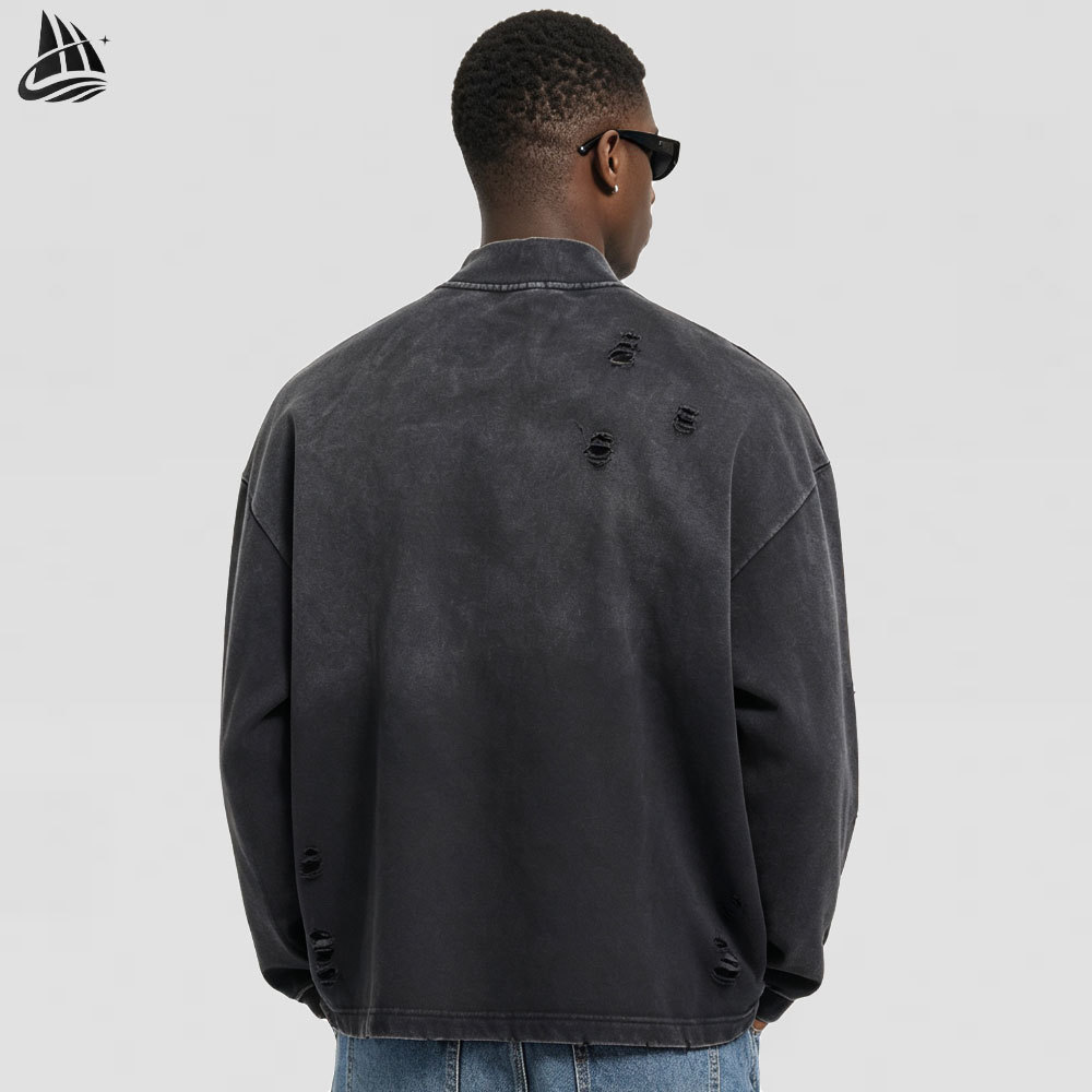 Custom Quarter Zip Torn Distressed Sweatshirt