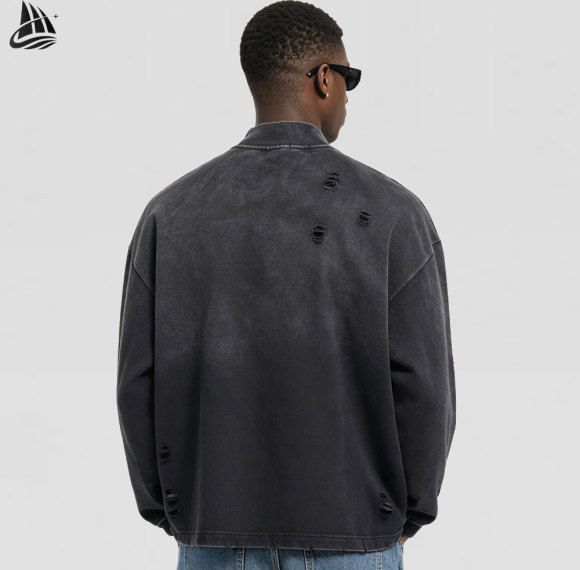 Custom Quarter Zip Torn Distressed Sweatshirt
