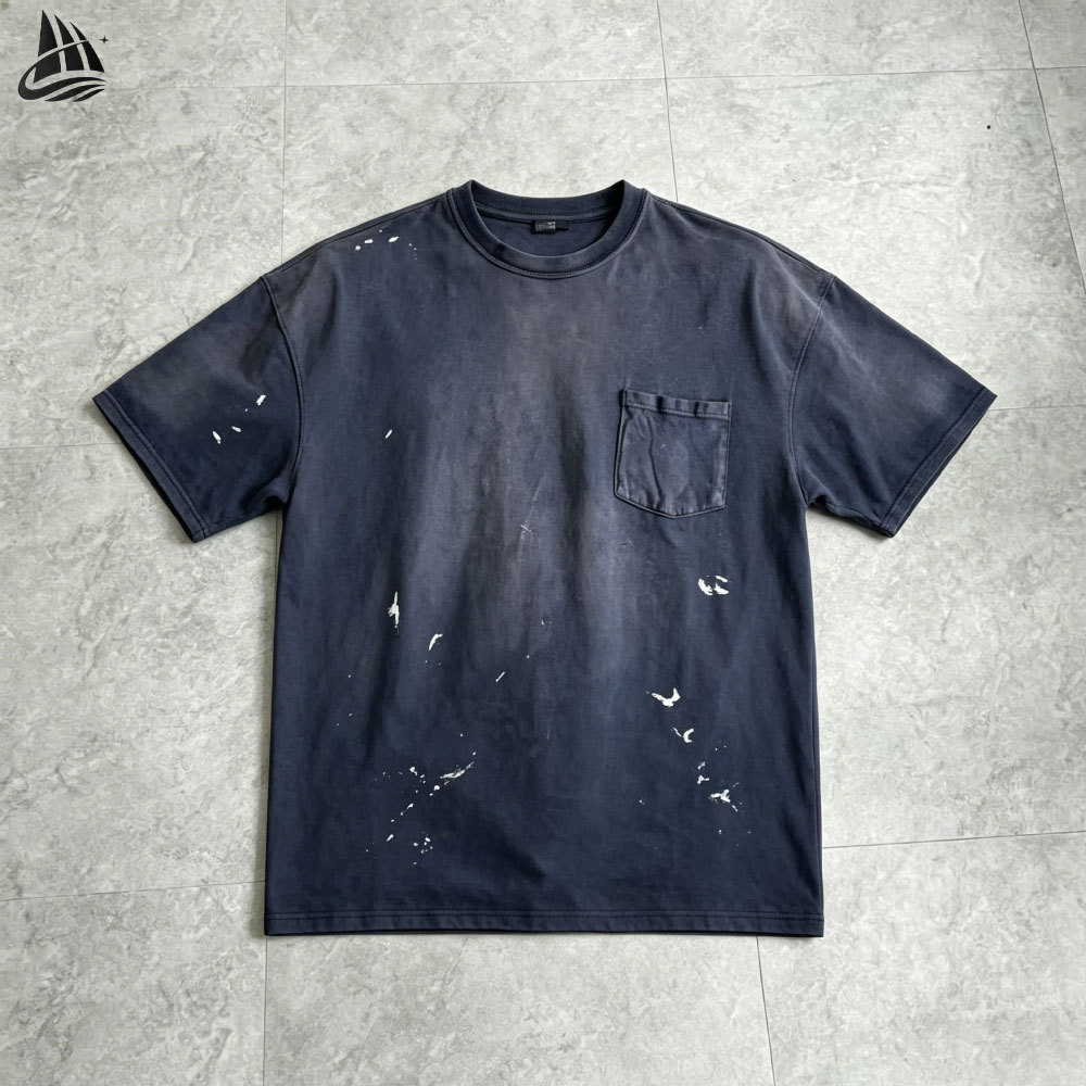 Custom Men's 220gsm Printed Garment Dyed Pocket T-Shirt