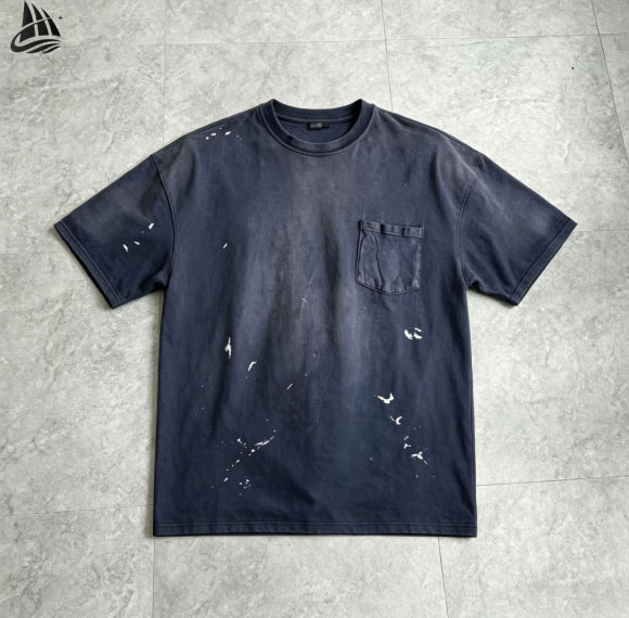 Custom Men's 220gsm Printed Garment Dyed Pocket T-Shirt