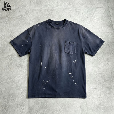 Custom Men's 220gsm Printed Garment Dyed Pocket T-Shirt