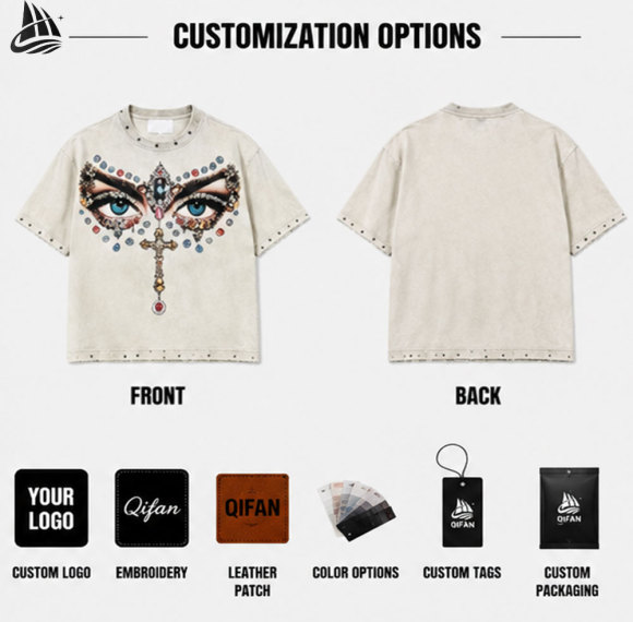 Custom Oversized Acid Wash Graphic Rhinestone Vintage T-Shirt