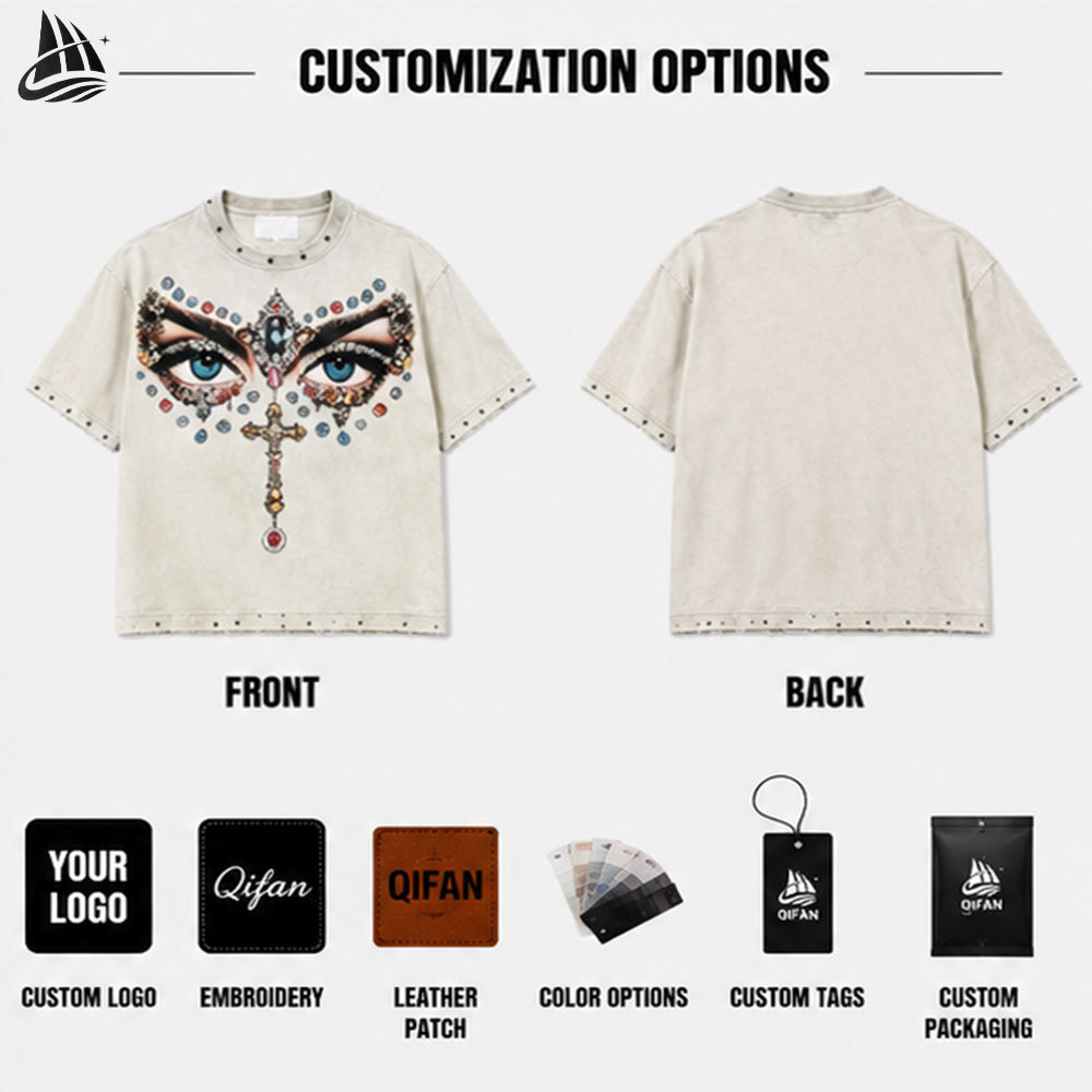 Custom Oversized Acid Wash Graphic Rhinestone Vintage T-Shirt