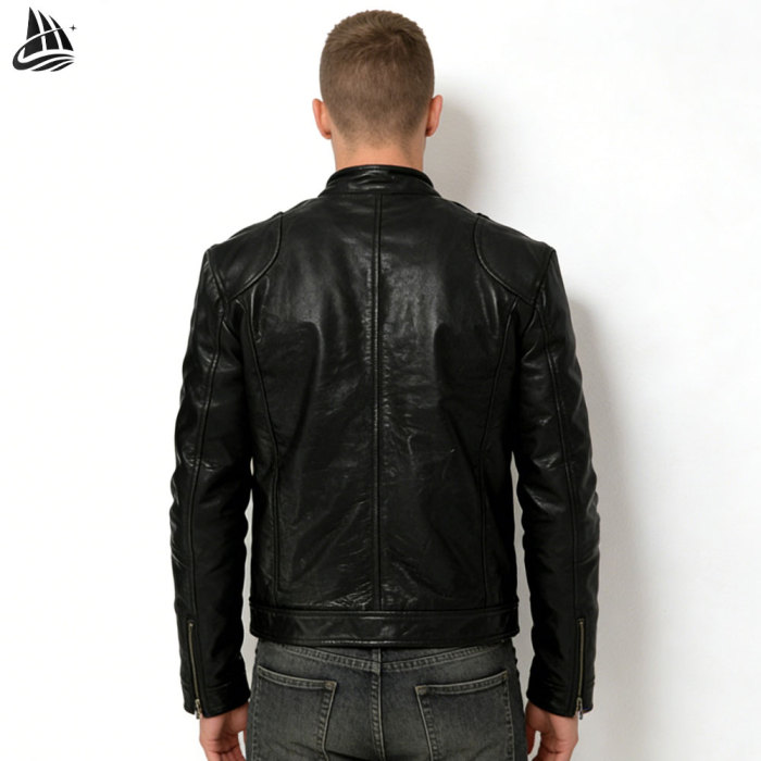 Custom Winter Black Racing Motorcycle Leather Jacket