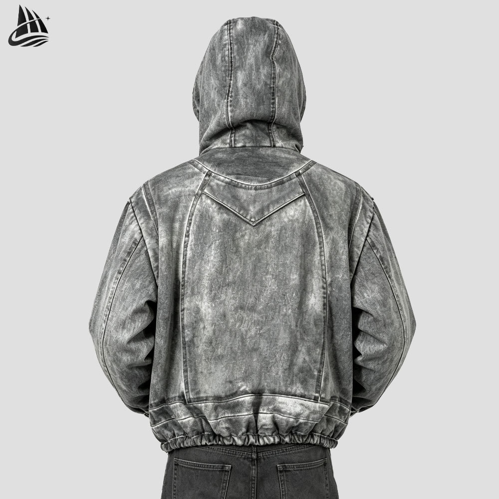 Custom Hip Hop Distressed Hooded Bomber Jacket