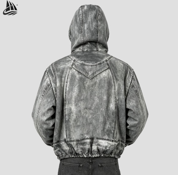 Custom Hip Hop Distressed Hooded Bomber Jacket