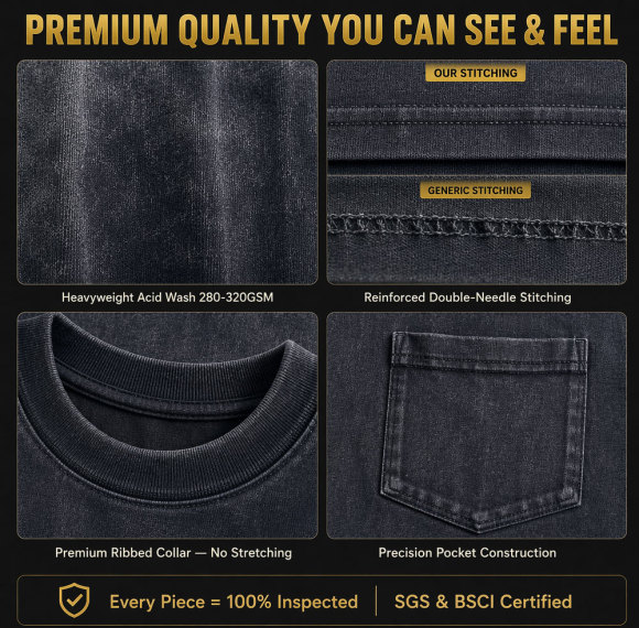 Custom Men's 220gsm Printed Garment Dyed Pocket T-Shirt