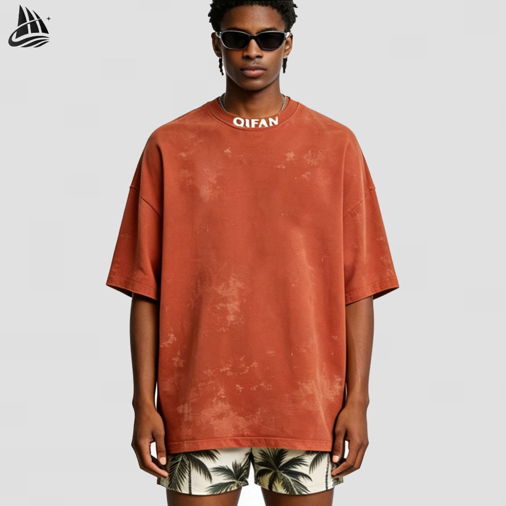 Custom Drop Shoulder Oversized Mock Neck Half Sleeve T-Shirt