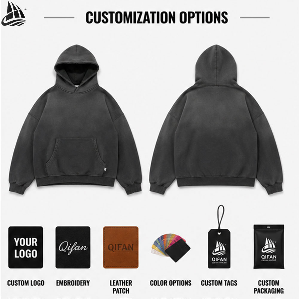 Custom Men's Acid Washed Drop Shoulder Oversize Pullover Hoodie