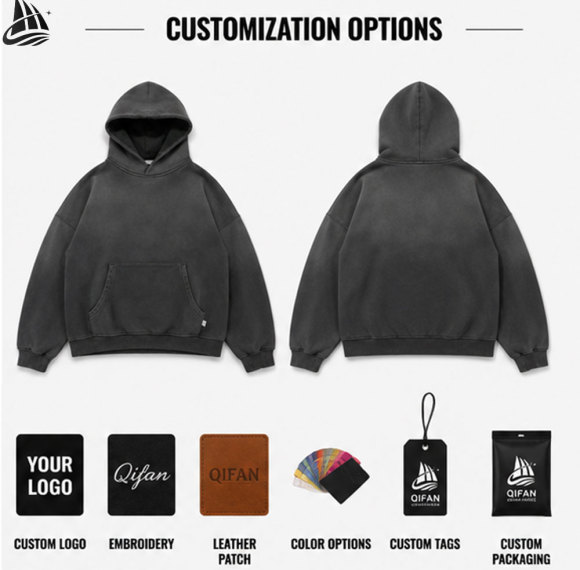 Custom Men's Acid Washed Drop Shoulder Oversize Pullover Hoodie
