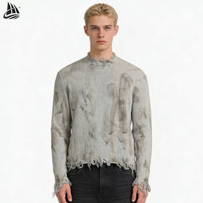 Custom Vintage Tie Dye Ribbed Knit Sweater